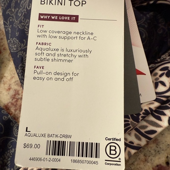 NWT Athleta Navy Blue & White Bikini Top - Size Large - Picture 4 of 5